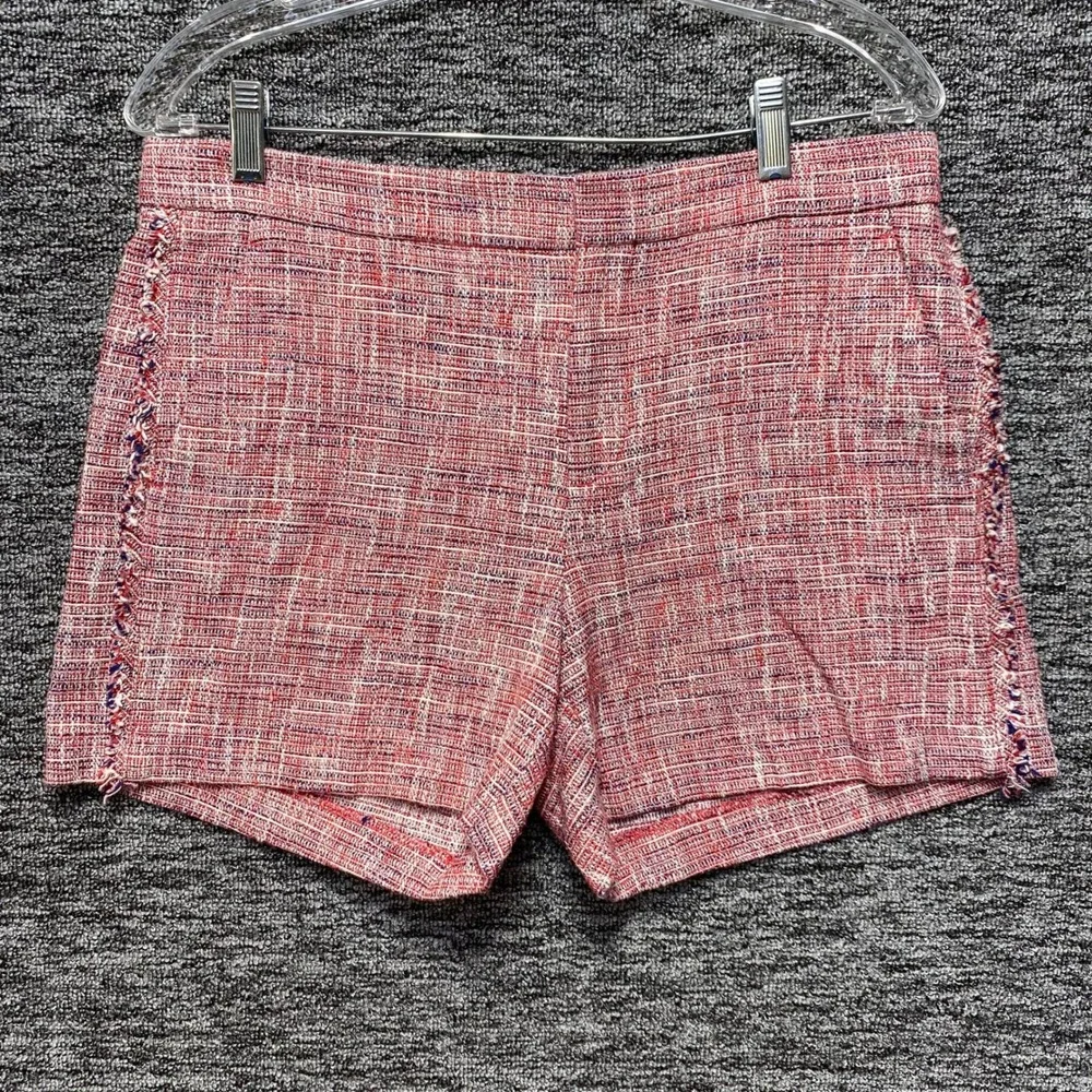 Banana Republic Tweed Shorts Womens 6 Red Frayed Hem Clean Tweed SH 672667-00